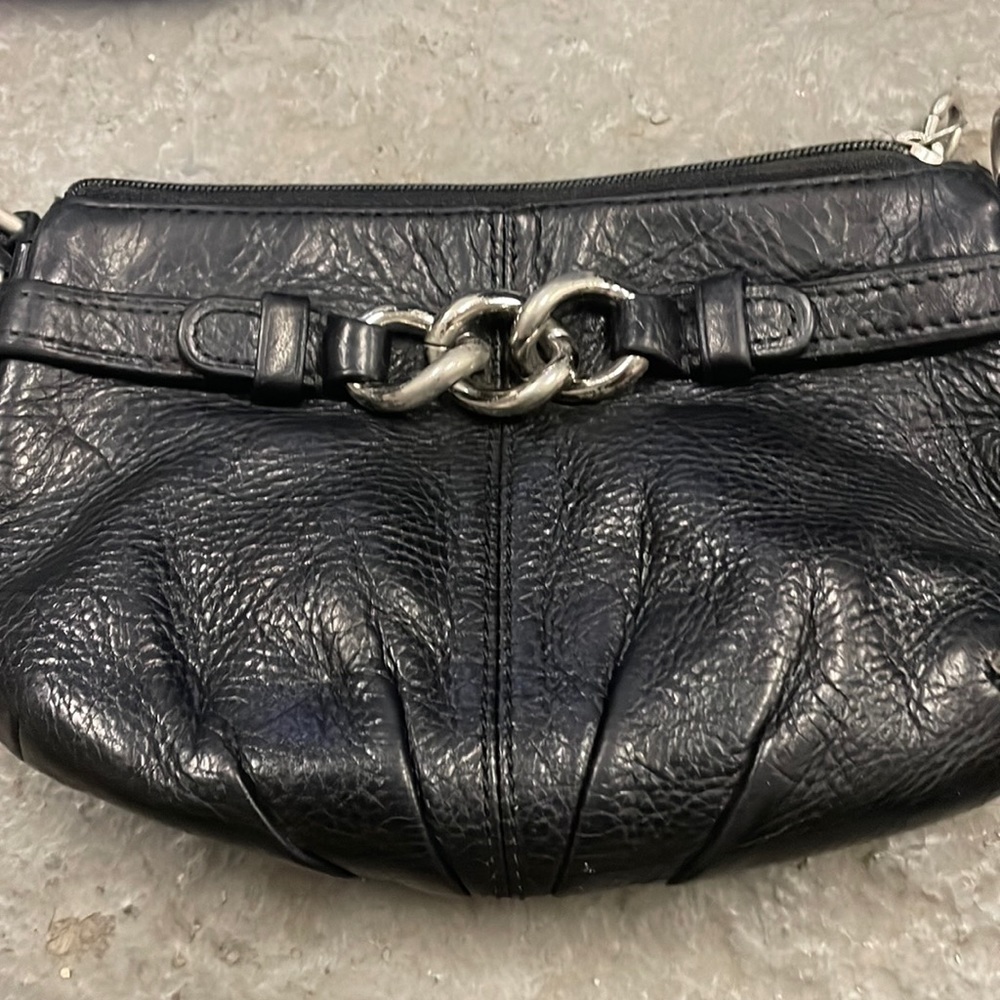 Black leather clutch or wristlet